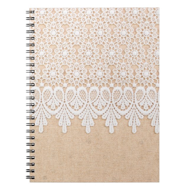 White Ornamental Lace over fabric design Notebook (Front)