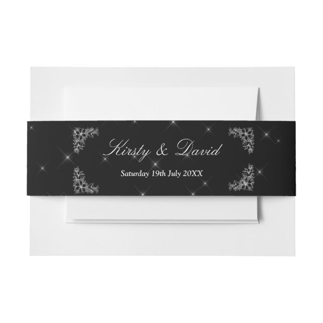 White Ornate Floral Wedding Invitation Belly Band (Front Example)