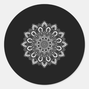White Ornate Lotus Flower Yoga Mandala _1 Classic Round Sticker