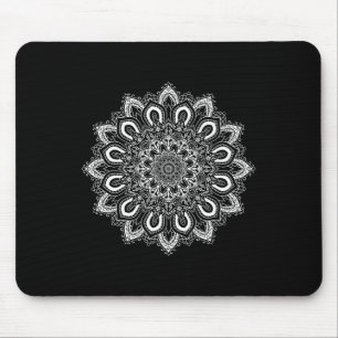 White Ornate Lotus Flower Yoga Mandala _1 Mouse Pad