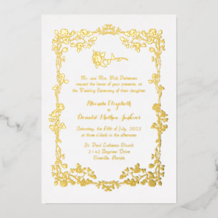White Ornate Rose Border Foil Invitation