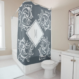 White Ornate Scrolled Leaves - Personalised Shower Curtain