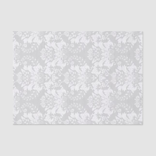 White Ornate Swirls Custom Light Grey Background Tissue Paper (Front)