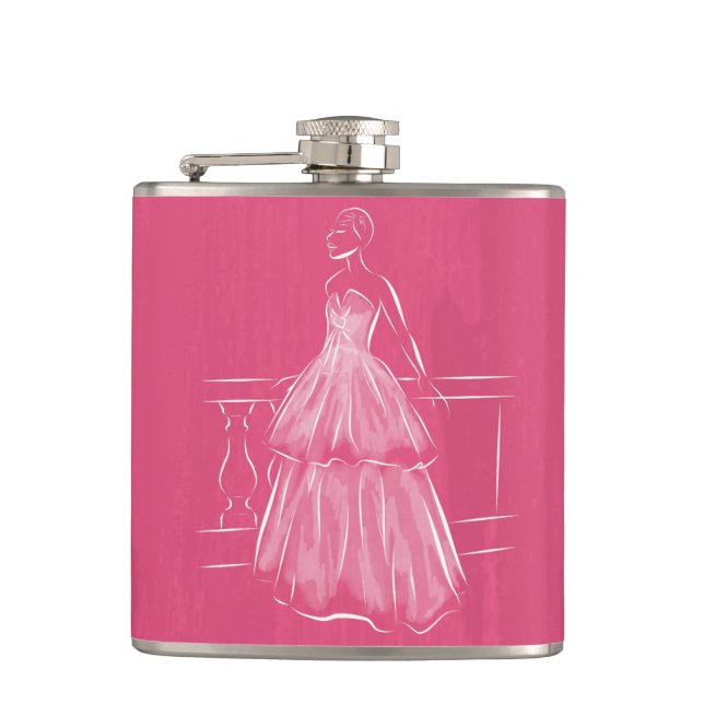 White Out Negative Space Gown Hip Flask (Front)