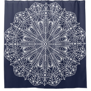 White Outline Bohemian Floral Mandala Shower Curtain