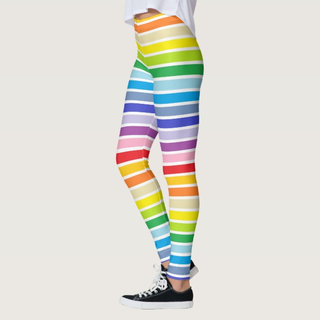 White Outlined Broader Spectrum Rainbow Stripes Leggings (Left)
