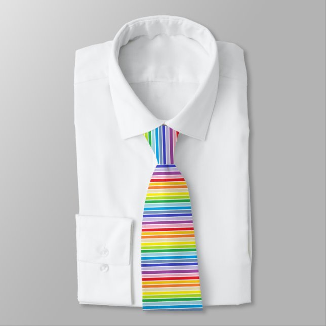 White Outlined Broader Spectrum Rainbow Stripes Tie (Tied)