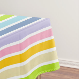 White Outlined Pastel Rainbow Stripes Tablecloth