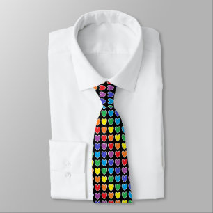 White Outlined Rainbow Hearts Tie