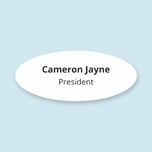 White Oval Name Tag Pin or Magnetic Professional