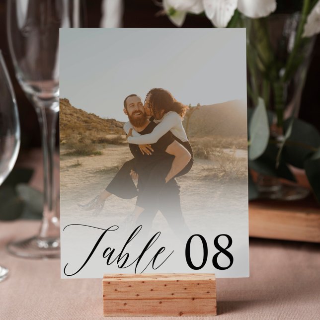 White overlay elegant calligraphy photo wedding table number (White overlay elegant calligraphy photo wedding table number)