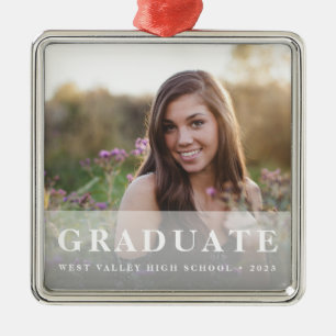 White Overlay   Graduation Photo Metal Tree Decoration