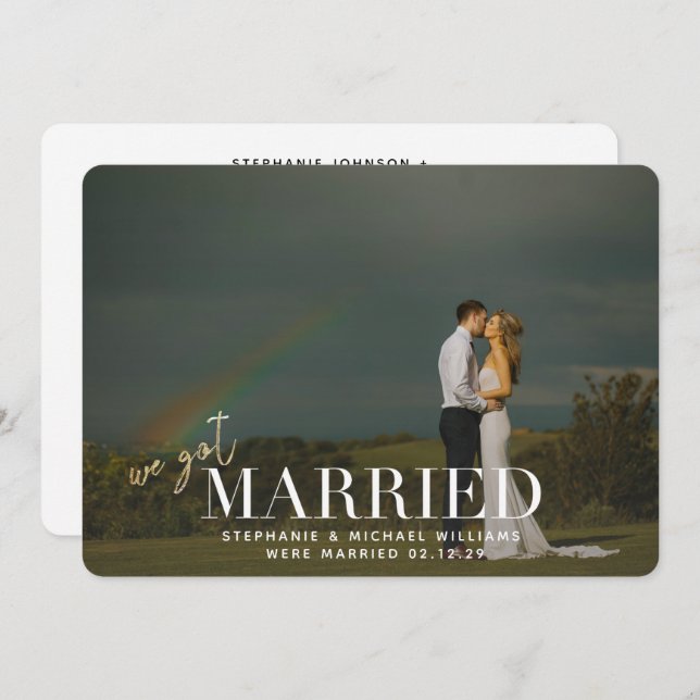 White Overlay We Got Married Photo Announcement (Front/Back)