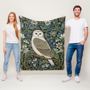 White owl art nouveau style fleece blanket