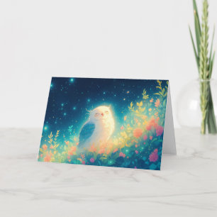 White Owl Beneath a Starry Night Sky Card