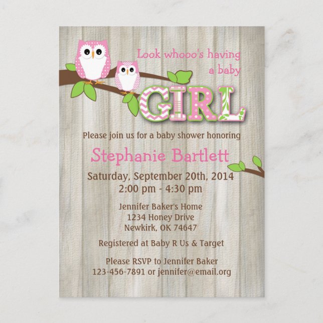 White Owl Chevron Baby Shower Invitation (Front)