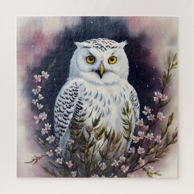 White Owl Floral Night Portrait Jigsaw Puzzle (Vertical)