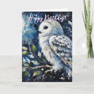 White Owl in Moonlight Personalised Birthday Card