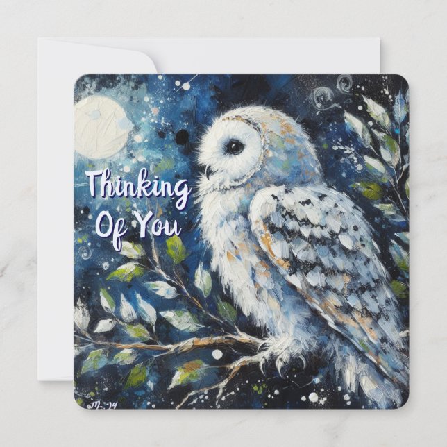 White Owl Moonlight Thinking of You Greeting Card (Front)
