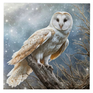 White Owl Mystical Beautiful Ceramic Tile