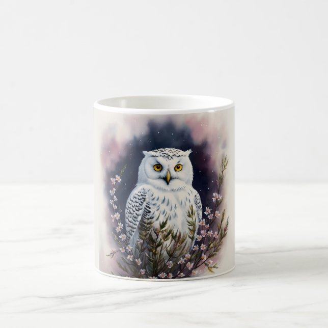 White Owl Night Portrait Art Coffee Mug (Center)