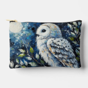 White Owl On Branch in Moonlight Painting Accessory Pouch