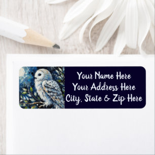 White Owl On Branch in Moonlight Return Address Label