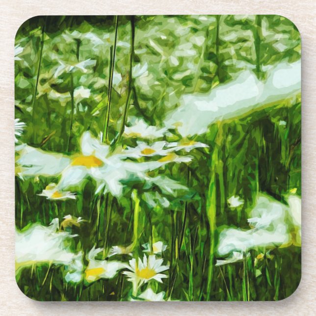 White Oxeye Daisy Abstract Floral Coaster (Front)