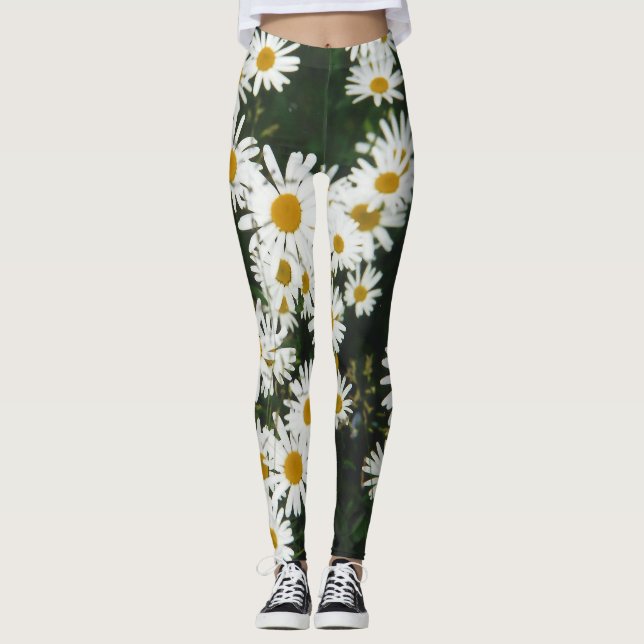 White Oxeye Daisy, Moon Daisy Meadow Leggings (Front)