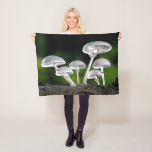 White Oyster Autumn Mushrooms Fleece Blanket