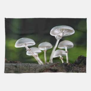 White Oyster Autumn Mushrooms Tea Towel