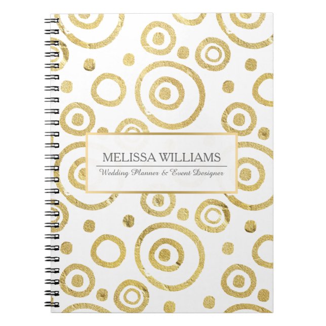 White & Pail Gold Texture Print Circles Pattern Notebook (Front)