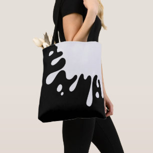 White Paint Splash on Black Tote Bag