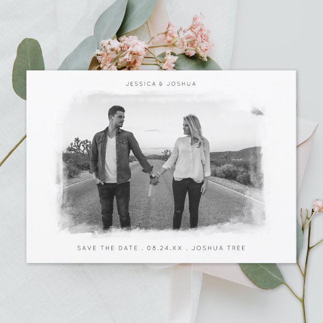 White painterly brushed Frame Photo Save the Date (Creator Uploaded)