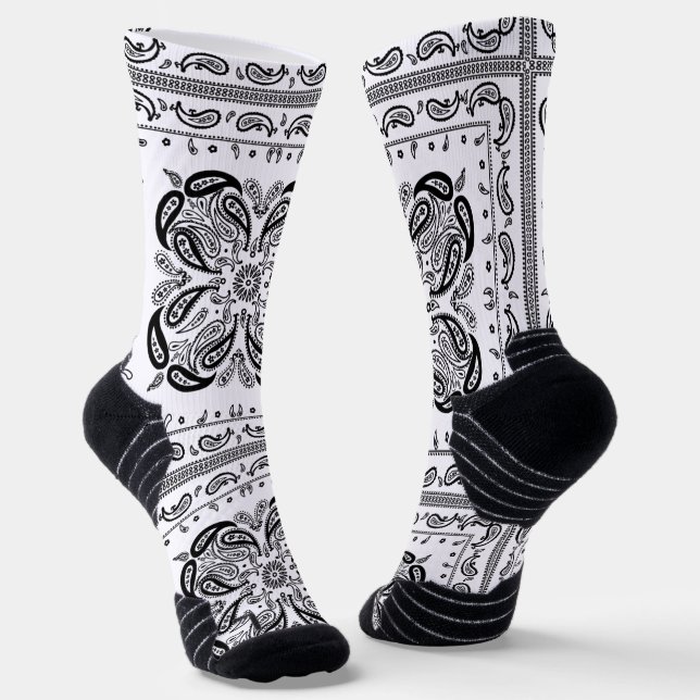 White Paisley Bandanna Print  Socks (Angled)