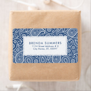 White Paisley Custom Navy Blue Background