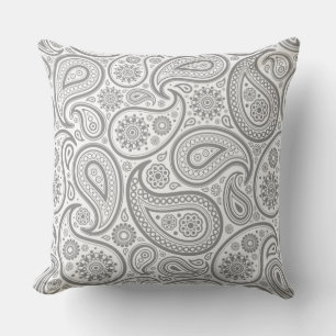 White Paisley On Grey Background Cushion