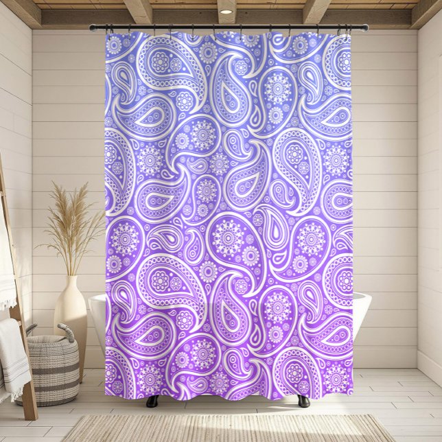 White paisley on purple to blue ombre shower curtain (Creator Uploaded)