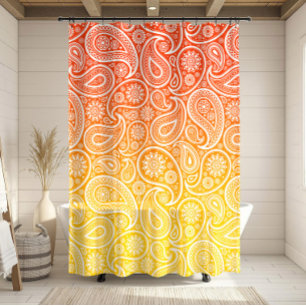White paisley on yellow to red ombre shower curtain