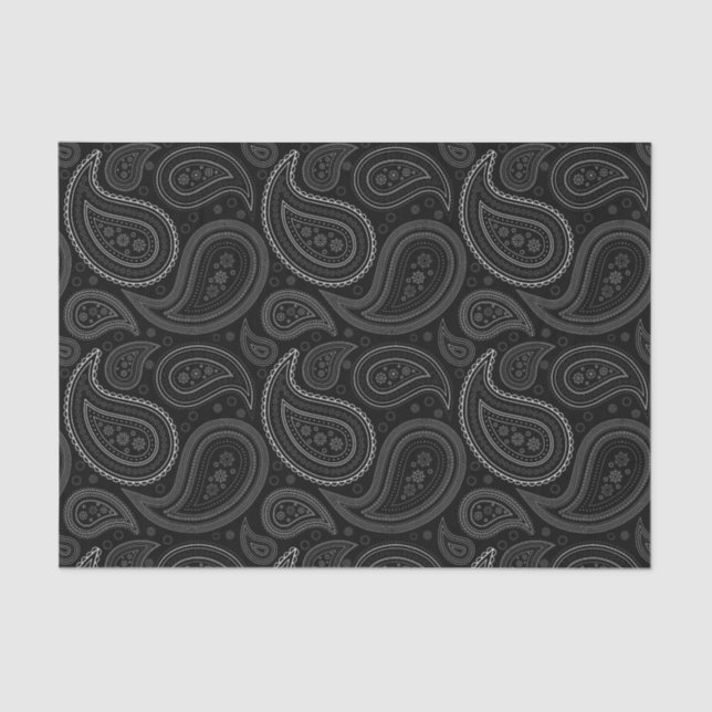White Paisley Pattern on Black Tissue Paper (Front)
