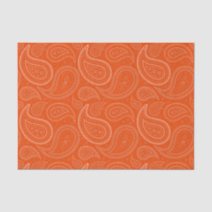 White Paisley Pattern on Bright Orange Tissue Paper