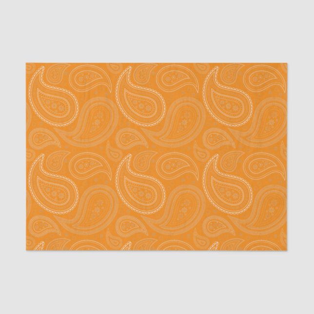 White Paisley Pattern on Orange Tissue Paper (Front)