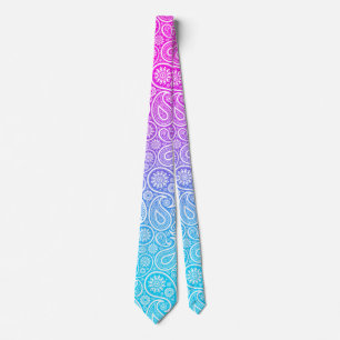 White paisley pink to blue ombre tie