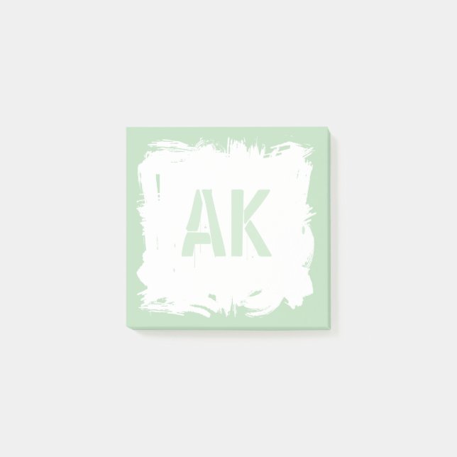 White Pale Green Brush Strokes Cool Monogram Post-it Notes (Front)