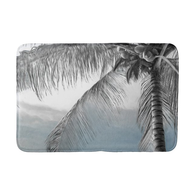 White Palm Coconut Tree Elegant Beach Paradise Bath Mat (Front)