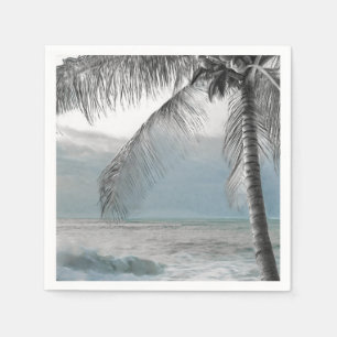 White Palm Coconut Tree Elegant Beach Wedding Napkin