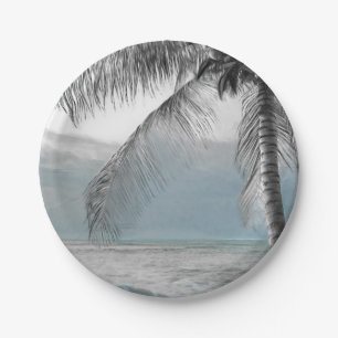 White Palm Coconut Tree Elegant Beach Wedding Paper Plate