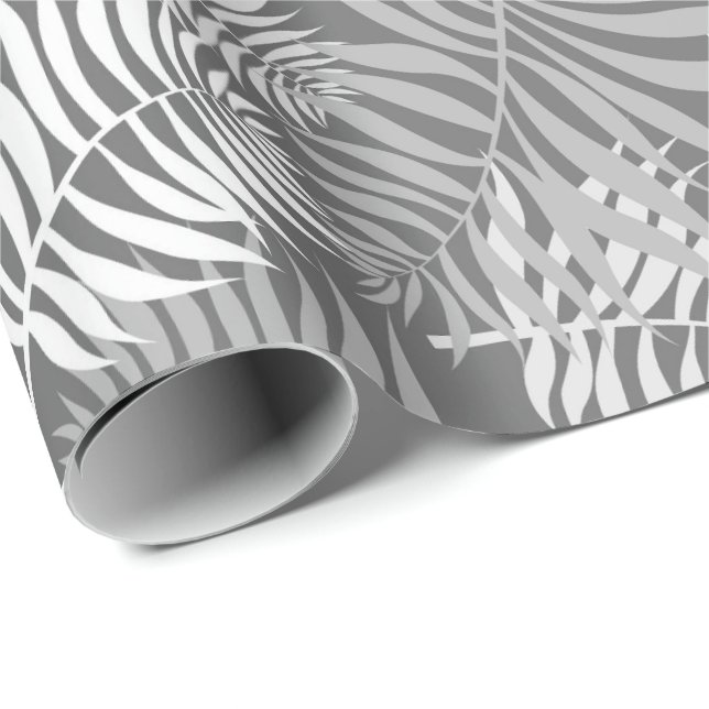 White Palm Frond on Silver Wrapping Paper (Roll Corner)