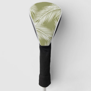 White palm leaves on green colour background golf head cover