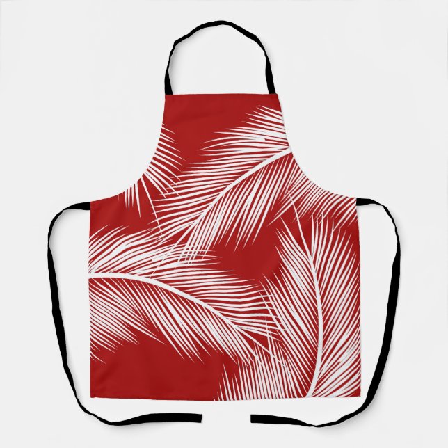White palm leaves on red colour background apron (Front)